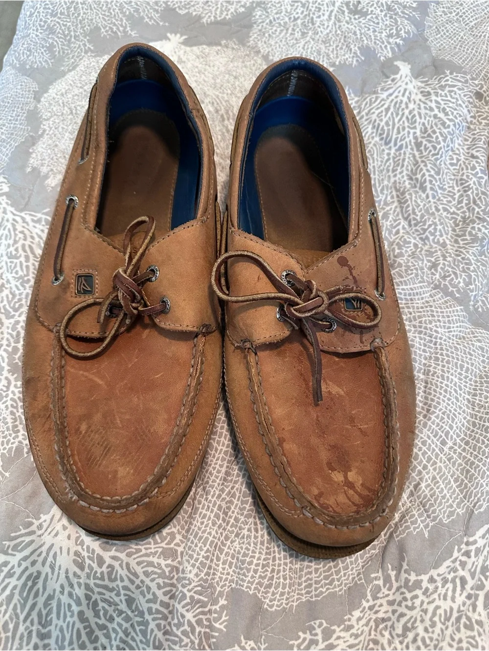 Sperry Tan Leather Boat Shoes with Lace Detail